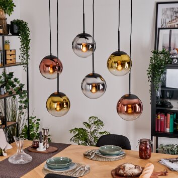 Gastor Hanglamp, Kogellampje, Hanglamp Chroom, Goud, Duidelijk, Koperkleurig, Rookkleurig, 6-lichts
