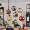 Gastor Hanglamp, Kogellampje, Hanglamp Amber, Chroom, Koperkleurig, Rookkleurig, 6-lichts