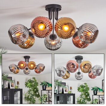 Ripoll Plafondlamp, Kogellampje Chroom, Goud, Koperkleurig, Rookkleurig, 7-lichts