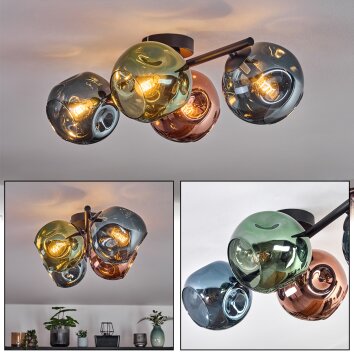 Ripoll Plafondlamp, Kogellampje Blauw, Groen, Koperkleurig, 4-lichts