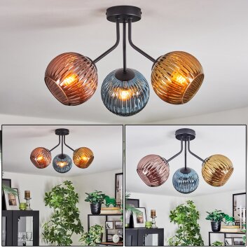 Koyoto Plafondlamp, Kogellampje 42 cm Blauw, Goud, Koperkleurig, 3-lichts