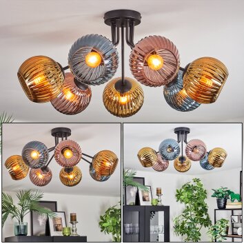 Koyoto Plafondlamp, Kogellampje 82 cm Blauw, Goud, Koperkleurig, 7-lichts