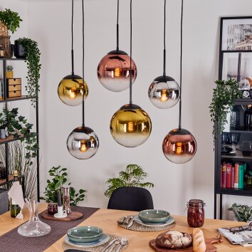 Gastor Hanglamp, Kogellampje, Hanglamp Chroom, Goud, Duidelijk, Koperkleurig, Rookkleurig, 6-lichts