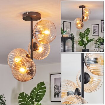 Koyoto Plafondlamp, Kogellampje 32 cm Amber, Duidelijk, 4-lichts
