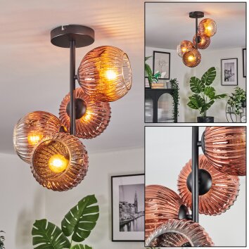 Ripoll Plafondlamp, Kogellampje Duidelijk, Koperkleurig, 4-lichts