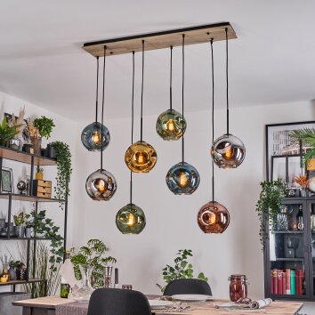 Ripoll Hanglamp, Kogellampje, Hanglamp Natuurlijke kleuren, Zwart, 8-lichts