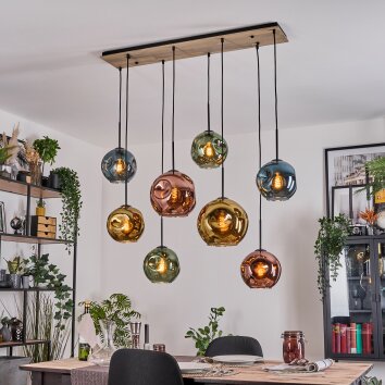 Ripoll Hanglamp, Kogellampje, Hanglamp Natuurlijke kleuren, Zwart, 8-lichts