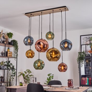 Ripoll Hanglamp, Kogellampje, Hanglamp Natuurlijke kleuren, Zwart, 8-lichts