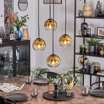 Koyoto Hanglamp, Kogellampje, Cluster hanglamp 35 cm Goud, Duidelijk, 4-lichts