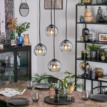 Koyoto Hanglamp, Kogellampje, Cluster hanglamp 35 cm Duidelijk, Rookkleurig, 4-lichts