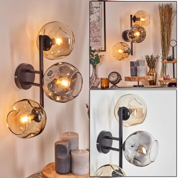 Ripoll Kogellampje, Wandlamp Amber, Duidelijk, Rookkleurig, 3-lichts