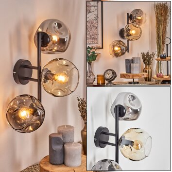 Ripoll Kogellampje, Wandlamp Amber, Duidelijk, Rookkleurig, 3-lichts