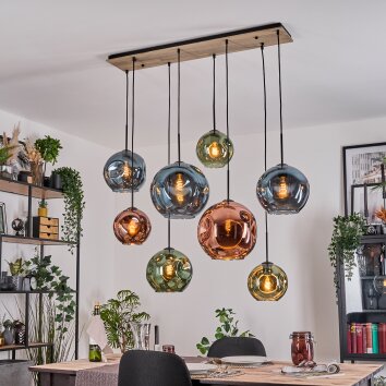 Ripoll Hanglamp, Kogellampje, Hanglamp Natuurlijke kleuren, Zwart, 8-lichts