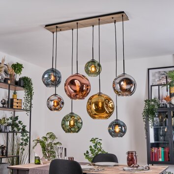 Ripoll Hanglamp, Kogellampje, Hanglamp Natuurlijke kleuren, Zwart, 8-lichts