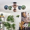 Koyoto Plafondlamp, Kogellampje 74 cm Blauw, Groen, Koperkleurig, 6-lichts