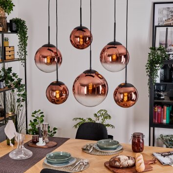 Gastor Hanglamp, Kogellampje, Hanglamp Duidelijk, Koperkleurig, 6-lichts