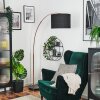 Bassagoda Staande lamp, Booglampen Koperkleurig, Zwart, 1-licht, Stoffen lampenkap