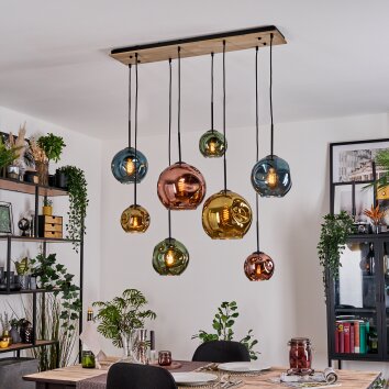 Ripoll Hanglamp, Kogellampje, Hanglamp Natuurlijke kleuren, Zwart, 8-lichts