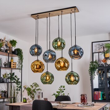 Ripoll Hanglamp, Kogellampje, Hanglamp Natuurlijke kleuren, Zwart, 8-lichts