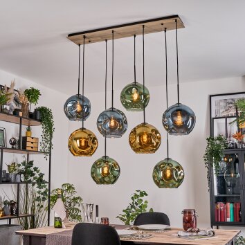 Ripoll Hanglamp, Kogellampje, Hanglamp Natuurlijke kleuren, Zwart, 8-lichts
