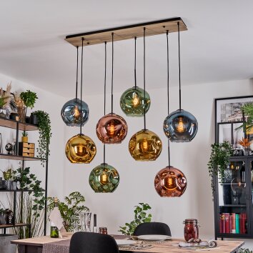 Ripoll Hanglamp, Kogellampje, Hanglamp Natuurlijke kleuren, Zwart, 8-lichts