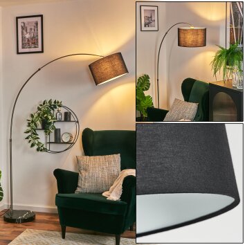 Bassagoda Staande lamp, Booglampen Nikkel mat, Zwart, 1-licht, Stoffen kap