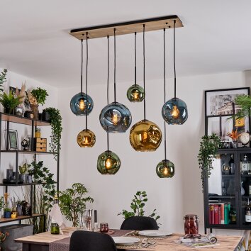 Ripoll Hanglamp, Kogellampje, Hanglamp Natuurlijke kleuren, Zwart, 8-lichts