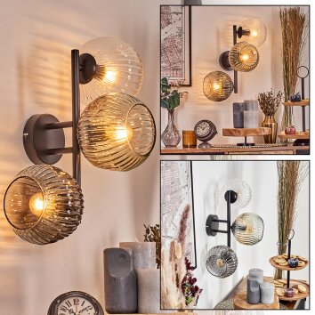 Ripoll Kogellampje, Wandlamp Amber, Duidelijk, Rookkleurig, 3-lichts