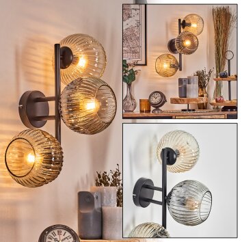Ripoll Kogellampje, Wandlamp Amber, Duidelijk, Rookkleurig, 3-lichts