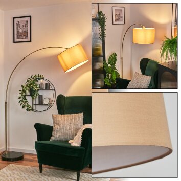 Soungou Staande lamp, Booglampen Messing, Zwart, 1-licht, Stoffen lampenkap