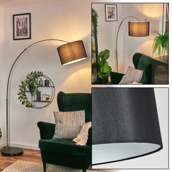 Soungou Staande lamp, Booglampen Chroom, Zwart, 1-licht, Stoffen kap