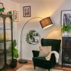 Bassagoda Staande lamp, Booglampen Chroom, Zwart, 1-licht, Stoffen kap