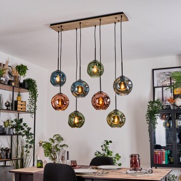 Ripoll Hanglamp, Kogellampje, Hanglamp Natuurlijke kleuren, Zwart, 8-lichts