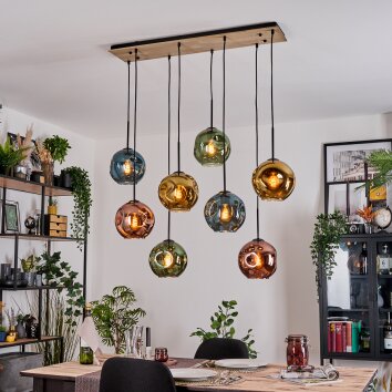 Ripoll Hanglamp, Kogellampje, Hanglamp Natuurlijke kleuren, Zwart, 8-lichts