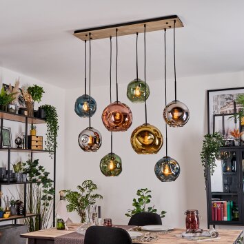 Ripoll Hanglamp, Kogellampje, Hanglamp Natuurlijke kleuren, Zwart, 8-lichts