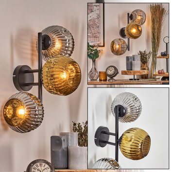 Ripoll Kogellampje, Wandlamp Chroom, Goud, Rookkleurig, 3-lichts
