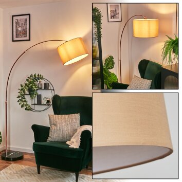 Soungou Staande lamp, Booglampen Koperkleurig, Zwart, 1-licht, Stoffen kap