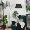 Bassagoda Staande lamp, Booglampen Chroom, Zwart, 1-licht, Stoffen lampenkap