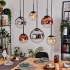 Gastor Hanglamp, Kogellampje, Hanglamp Amber, Chroom, Duidelijk, Koperkleurig, Rookkleurig, 6-lichts