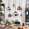Gastor Hanglamp, Kogellampje, Hanglamp Amber, Chroom, Duidelijk, Koperkleurig, Rookkleurig, 6-lichts