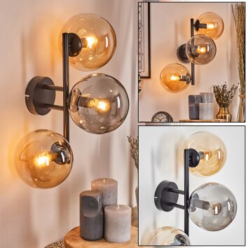 Gastor Kogellampje, Wandlamp Amber, Rookkleurig, 3-lichts