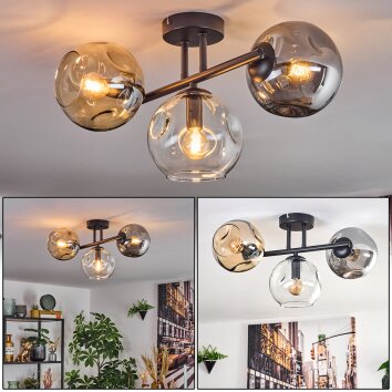 Ripoll Plafondlamp, Kogellampje Amber, Duidelijk, Rookkleurig, 3-lichts