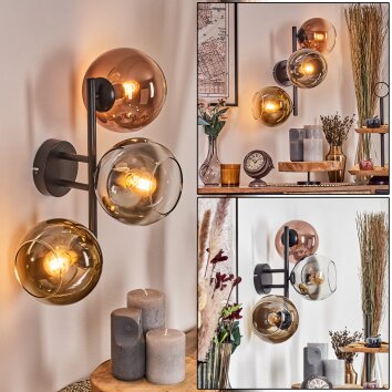 Koyoto Kogellampje, Wandlamp Chroom, Goud, Duidelijk, Koperkleurig, Rookkleurig, 3-lichts