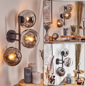 Gastor Kogellampje, Wandlamp Chroom, Duidelijk, Rookkleurig, 3-lichts