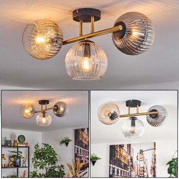 Koyoto Plafondlamp, Kogellampje Goud, Zwart, 3-lichts
