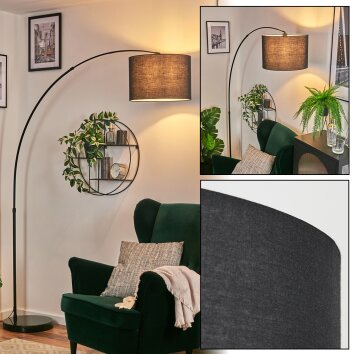Bassagoda Staande lamp, Booglampen Zwart, 1-licht, Stoffen lampenkap
