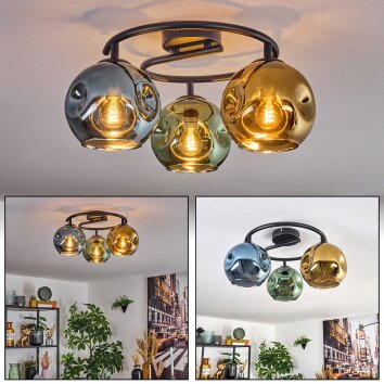Ripoll Plafondlamp, Kogellampje Blauw, Goud, Groen, 3-lichts