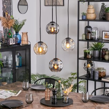 Ripoll Hanglamp, Kogellampje, Cluster hanglamp Amber, Duidelijk, Rookkleurig, 4-lichts