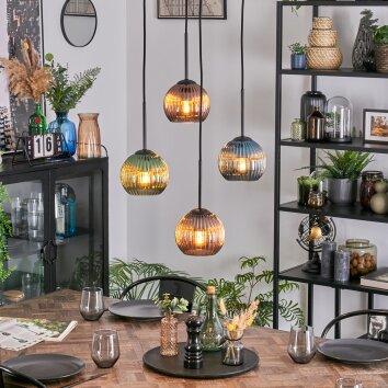 Koyoto Hanglamp, Kogellampje, Cluster hanglamp Blauw, Groen, Koperkleurig, 4-lichts