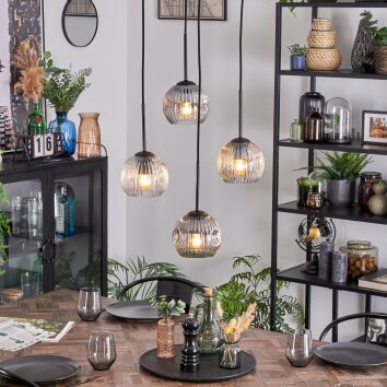 Ripoll Hanglamp, Kogellampje, Cluster hanglamp Amber, Duidelijk, Rookkleurig, 4-lichts